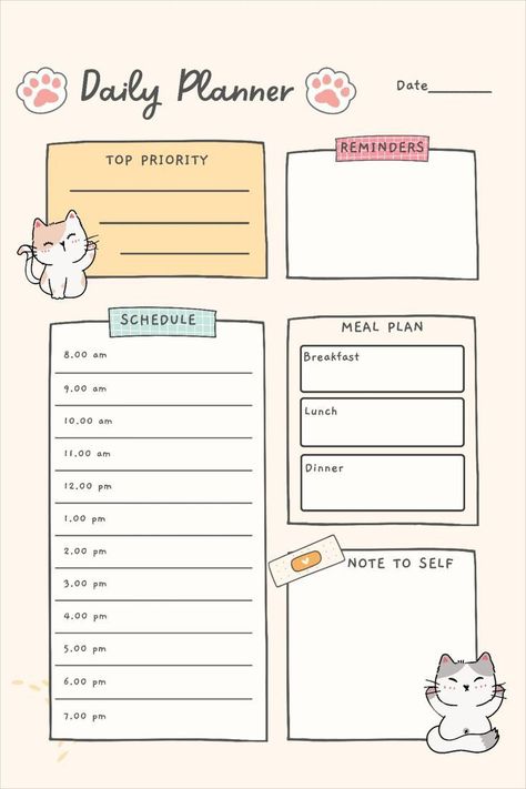 Study Planner Printable Free, Cute Daily Planner, Free Planner Templates, Daily Planner Printables Free, Weekly Planner Free Printable, Study Planner Printable, Weekly Planner Free, To Do Planner, Monthly Planner Template