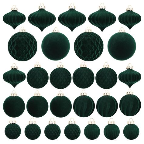 PRICES MAY VARY. Classic Elegance: Elevate your holiday decor with these velvet Christmas ornaments, featuring a timeless dark green color and gold tops that effortlessly blend into any festive setting Exceptional Quality: Crafted with care, these handmade christmas ornaments are built to last. They are shatterproof, durable, and not easily breakable, ensuring a long-lasting and reusable addition to your holiday decorations Varied Sizes and Styles: This set includes 28 pieces of Christmas balls, Olive Green Christmas Ornaments, Beige And Green Christmas Tree, Red And Green Tree Decorations, Traditional Tree Christmas, Dark Red And Green Christmas Tree, Green Tree Christmas Decor, Flocked Christmas Tree Ornaments, Christmas Green Decorations, Flocked Tree Decorating Ideas Green