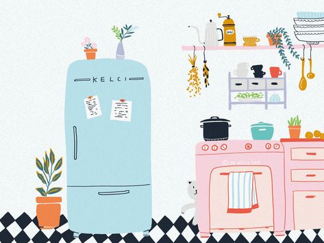 My Dream Kitchen by JK Kelci Soup Party, Kitchen Cartoon, My Dream Kitchen, Pastel Kitchen, Kitchen Drawing, Interior Illustration, 수채화 그림, Food Illustration, Painting Art Projects