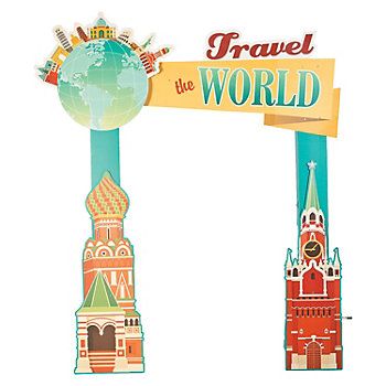 World Traveler Grand Event Party Supplies | Oriental Trading International Party Theme, Twinkle Wedding, Courtyard Party, Travel Classroom, Travel Theme Classroom, Around The World Theme, Event Entrance, International Party, Travel Party Theme