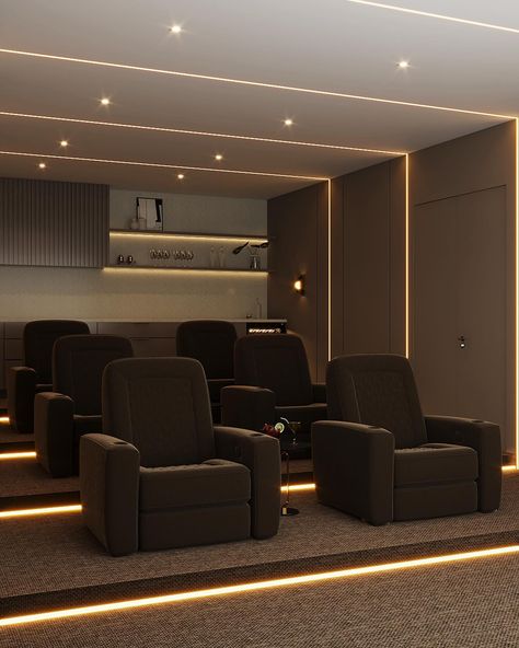 Transform your space into a true home cinema! This home theater is designed to offer an unforgettable movie experience, with a modern and sophisticated touch. Who’s ready for a stylish movie night? #InteriorDesign #HomeTheater #HomeCinema #LuxuryLiving #InteriorDecor #DecorTrends #HomeDecor Movie Room Modern, Home Theater Entrance, Modern Theater Room, Home Theatre Design Interiors, Home Movie Theatre, Modern Home Theater, Home Theatre Design, Home Movie Theater, Bonus Room Ideas