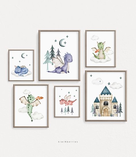 "* SET OF 6 * To get the set of 8 go here: https://www.etsy.com/listing/1337396423/ ▲ This listing includes * High resolution JPG at 300 dpi * Sizes: A4/A3, 8\"x10\", 11\"x14\" and 16\"x20\" ▲ Printing options * You can print the files at home using a heavyweight, matte photo paper or card stock * Take the files to your local print shop, walgreens, staples, kinkos, costco and ask for a heavyweight, matte photo paper or card stock ▲ Little extras * if you need another size or color please go here Sage Nursery, Storybook Nursery, Dragon Baby Shower, Boy Nursery Art, Baby Boy Nursery Art, Dragon Nursery, Baby Dragons, Baby Room Wall Art, Diy Nursery Decor