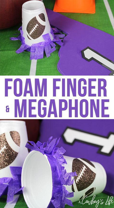 DIY Foam Finger & Megaphone - A Cowboys Life | Football Craft | Football Season Diy Foam Finger, Diy Football Game, School Spirit Crafts, Cheerleading Crafts, Team Spirit Crafts, School Spirit Days, Football Diy, Football Crafts, Foam Finger