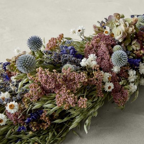 Impressionist Centerpiece #williamssonoma Wreaths As Centerpieces, Coxcomb Flower Arrangement, Dried Flowers Wedding Centerpieces, Coxcomb Flowers, Dried Floral Centerpieces, Non Flower Centerpieces, Pearly Everlasting, Tropical Centerpieces, Summer Centerpieces