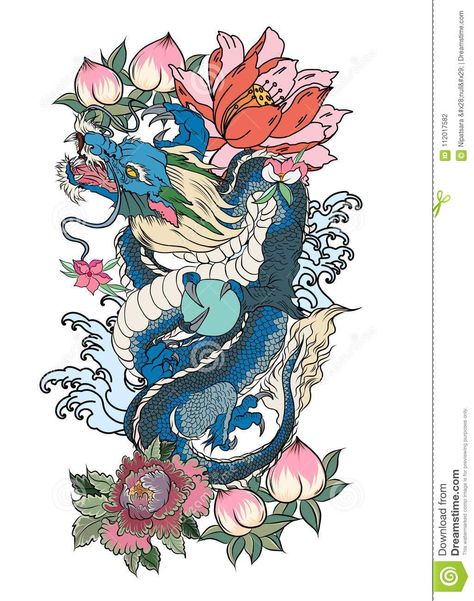 Dragon Lotus Tattoo, Japanese Tatto, Dragon Tattoo Arm, Koi Dragon, Asian Dragon Tattoo, Dragons Tattoo, Old Dragon, Flower Tattoo Drawings, Japanese Dragon Tattoo