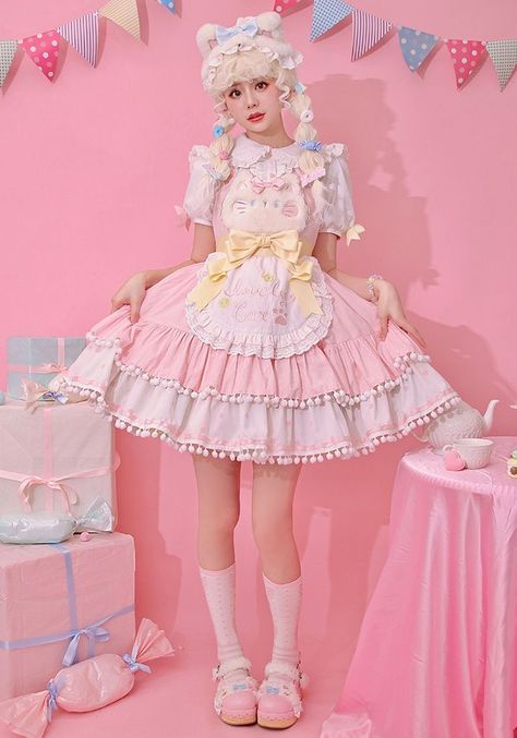 Candy Cat, Cat Sweet, Kawaii Outfit Ideas, Skirt Jumper, Lolita Outfits, Flounce Skirt, Jumper Skirt, Kawaii Fashion Outfits, Kawaii Dress