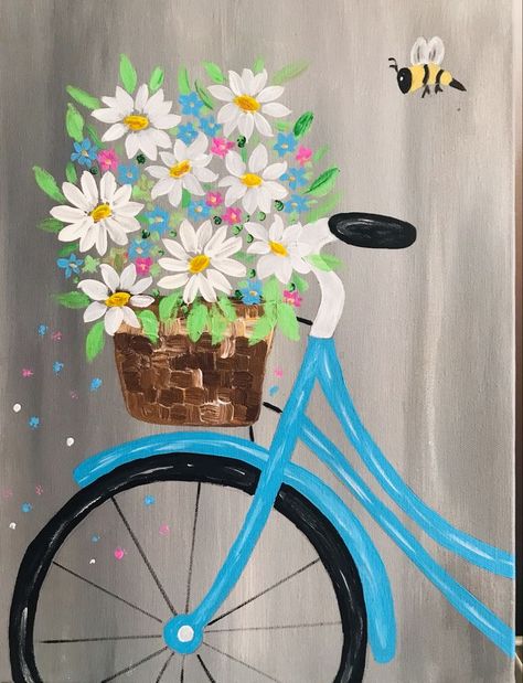 Spring Bicycle Painting, Air Force 1 Painting Ideas, Bike Acrylic Painting, Bycicle Drawings, Air Force 1 Painting, Painting Ideas Canvas, Canvas Art Painting Acrylic, Sunset Canvas Painting, Abstract Art Images