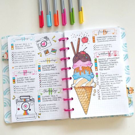 Summertime is the best time to bring your bullet journal to life. Getting inspired with summertime spread ideas is the most fun part of the process. Here are 7 summer spread ideas for your bullet journal. Notesbog Design, Journal D'inspiration, Bullet Journal Weekly Spread, Bullet Journal Ideas, Diary Ideas, Journal Themes, Bullet Journal Layout, Bullet Journal Inspo, Journal Layout