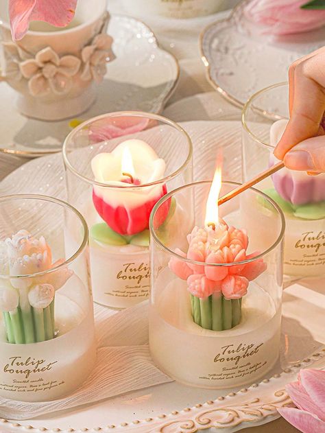 1pc Flower Scented Candle Gift Box, Tulip Shaped Decorative Candle For Atmosphere Multicolor    Wax     Home Decor, size features are:Bust: ,Length: ,Sleeve Length: Flower Scented Candle, Fun Shaped Candles, Small Business Candles, Starbucks Candle, Cinnamon Roll Candle, Valentines Day Candles, Candle Icon, Velas Aesthetic, Trendy Candles