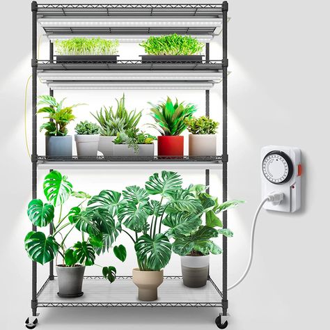 Barrina Plant Stand with Grow Lights for Indoor Plants, 4-Tier Plant Shelf with 6-Pack 180W T8 3FT Full Spectrum Grow Lights for Seed Starting, Succulent, Settable Timer Socket (35.4"x13.8"x59") Plant Trays, Lights For Indoor Plants, Solar Spot Lights, Plant Tray, Tier Shelf, Greenhouse Growing, Led Shop Lights, Outdoor Living Decor, Plant Shelf