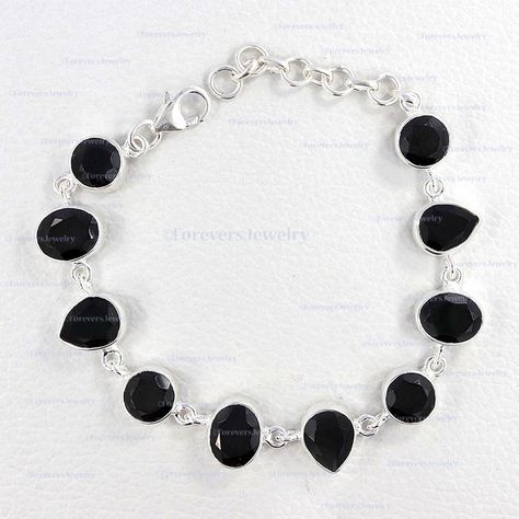 Sterling Silver Bracelets Handmade, Bracelets Silver, Black Onyx Bracelet, Jewelry Bracelets Silver, Onyx Bracelet, Wedding Jewelry Bracelets, Bracelet Gemstone, Pretty Bracelets, Bracelet Black