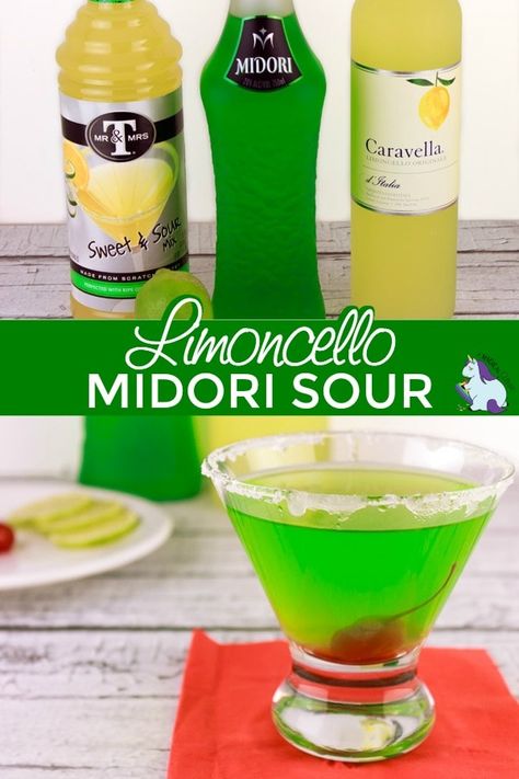 Limoncello Midori Sour Mixed Drink Recipe #cocktails #mixeddrinks #greendrinks #drinks #midori #limoncello  via @jennifersoltys Midori Sour Recipe, Sweet Mixed Drinks, Midori Drinks, Midori Cocktails, Green Cocktails, Midori Sour, Sweet Videos, Sour Drink, Irish Drinks