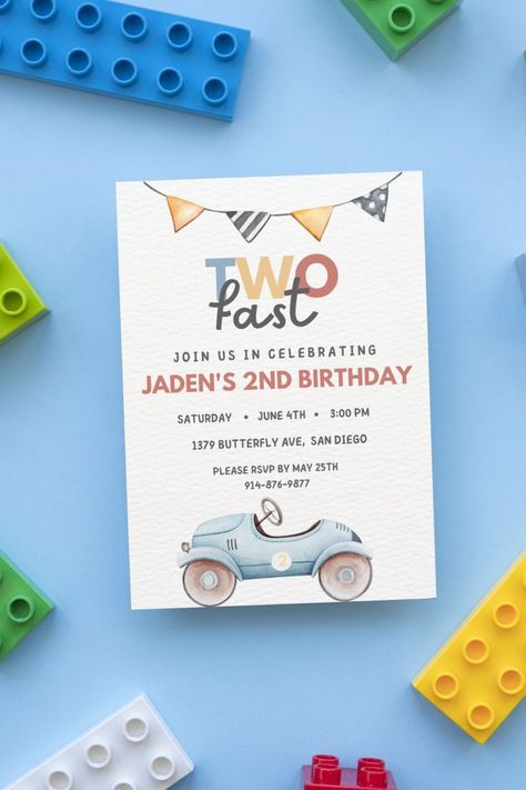 2nd Birthday Invitation Card, Bday Invitation Card, Two Fast Birthday Invitation, 2nd Birthday Boy, Second Birthday Boys, Two Fast Birthday, Baby Birthday Card, Birthday Invitation Card Template, 2nd Birthday Boys