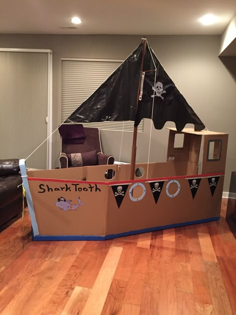 Pirate Ship Role Play Area, Ship Set Design, Pirate Crafts Preschool, Pirate Ship Anchor, Build A Pirate Ship, Pirate Ships Diy, Pirate Ship Craft, Cardboard Pirate Ship, Cardboard Boat