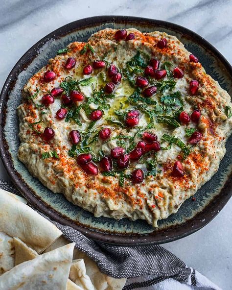 Mutabal (Authentic Middle Eastern Roasted Eggplant Dip) - Urban Farm and Kitchen Mutabal Recipe, Moroccan Picnic, Middle Eastern Recipes Arabic Food, Eggplant Dip Recipes, Hosting Era, Food Polls, Roasted Eggplant Dip, Eggplant Dip, Iftar Recipes