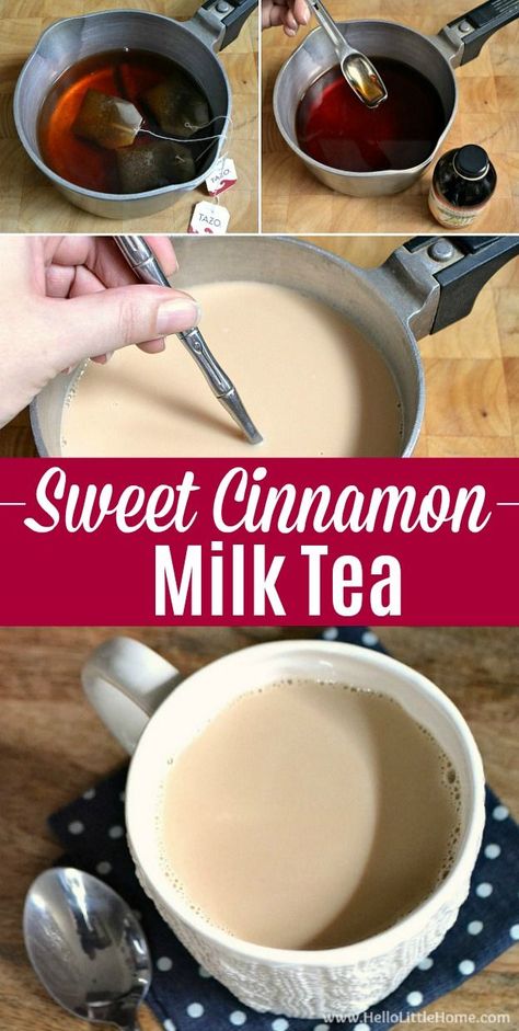 Cinnamon Milk Tea Recipe, Sweet Milk Tea Recipe, Tasty Tea Recipes, Hot Drinks For Breakfast, Black Tea With Milk Recipes, Sweet Cinnamon Milk Tea, Learn To Cook Recipes, Cinnamon Tea Recipe Homemade, Homemade Cinnamon Tea