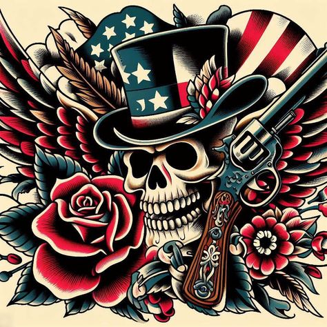 I will design custom american traditional tattoo design for you American Traditional Military Tattoo, Patriotic Traditional Tattoo, America Tattoos For Men, 1776 Tattoos For Men, Sailor Jerry Tattoo Flash, Patriotic Tattoos, Sailor Jerry Tattoos, Military Tattoos, Sailor Jerry