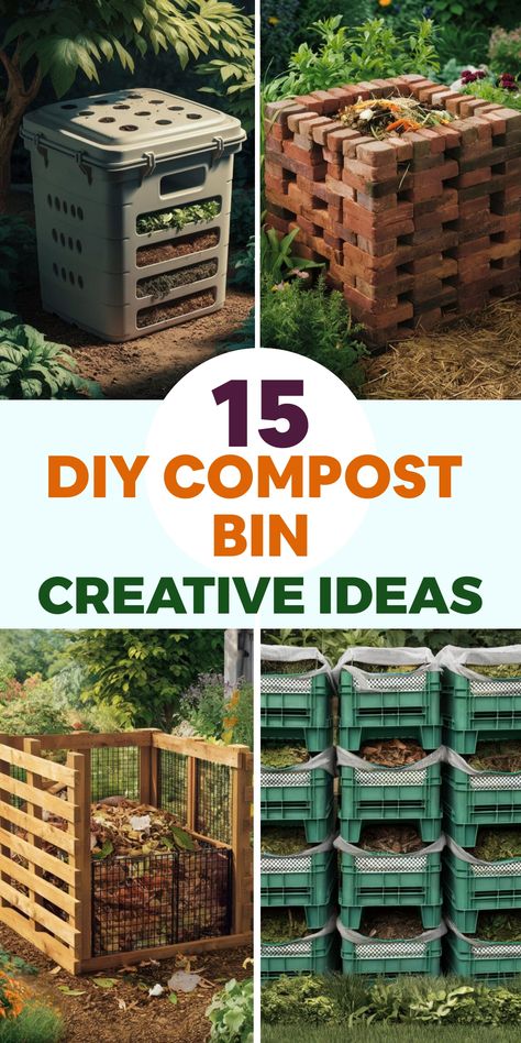 Create your own budget-friendly compost bin by utilizing wooden pallets, wire mesh, or plastic containers. Customizable in design and size, these bins are perfect for composting organic waste in limited spaces like balconies or small yards. Transform kitchen leftovers and garden clippings into nutrient-rich compost to enhance your gardening efforts. Reduce waste and naturally fertilize your soil with a DIY solution that promotes sustainability. Elevate your gardening game with this environmental Compost Bin Ideas, Homemade Compost Bin, Diy Compost Bin, Compost Bin Pallet, Making A Compost Bin, Compost Container, Compost Bin Diy, Compost Bins, Compost Tumbler