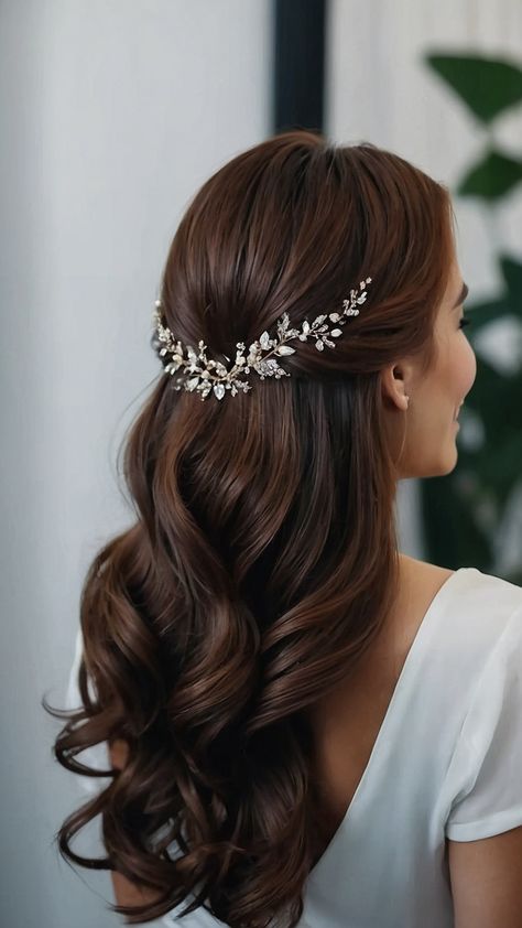 Discover the latest fall hair trends for 2024 including blonde short cuts braids Brunette curly styles color inspirations bangs and red hues Stay on top of the hottest hairstyles for the upcoming season Wedding Hairstyles For Long Hair Off Shoulder Dress, Bridal Hair Half Up Half Down With Veil, Bride Hairstyles Half Up Half Down Long, Beach Wedding Hair Half Up, Sangeet Hairstyles Bridesmaid Hair, Bridal Hair Down With Headpiece, Bridal Hair Shoulder Length, Shoulder Length Wedding Hair, Sangeet Hairstyles