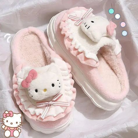 Kawaii Characters Frilly Cotton Slippers Hello Kitty Slippers, Slippers Cartoon, Fall Sweaters For Women, Hello Kitty Kuromi, Denim Hoodie, Jogger Pants Casual, Winter Slippers, Bubble Skirt, Patchwork Jacket