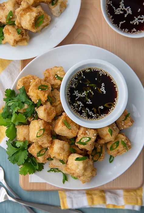 Tofu Tempura with Ponzu Dipping Sauce | Gluten Free & More Tempura Tofu, Vegan Tempura, Tofu Tempura, Vegan Tempura Vegetables, Japanese Pumpkin Tempura, Tempora Batter Tempura Vegetables, Pecan Cinnamon Rolls, Tempura Batter, Soy Recipes