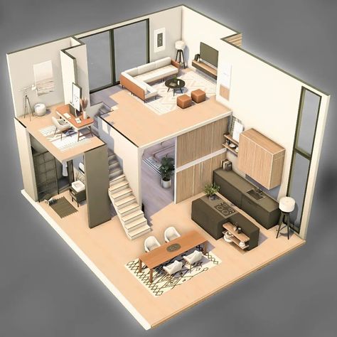 Small House Sims 4 Ideas, Sims 4 Floorplan Loft, Sims 4 Cute House Ideas, Sims Small House Ideas, Sims 4 Small House Ideas, Sims 4 Houses Interior No Cc, Sims 4 Condo Ideas, Small Houses Sims 4, Sims 4 House Decoration