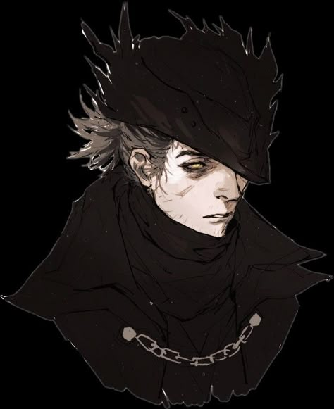 Man With Eyepatch Character Art, Bloodborne Art Hunters, Dnd Hunter, Dnd Bloodborne, Bloodborne Pfp, Bloodborne Oc, Hunter Bloodborne, Bloodborne Hunter, Blood Hunter