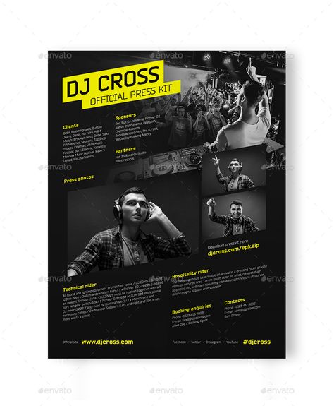 Epk Press Kit Music Template, Dj Portfolio, Music Press Kit, Dj Profile, Dj Press Kit, Dj Template, Press Kit Design, Cv Profile, Press Kit Template