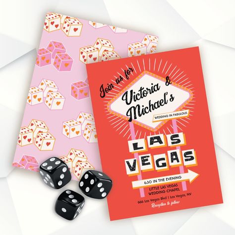 Las Vegas Wedding Sign Mod Retro Invitation Las Vegas Party Invitations, Las Vegas Halloween, 7 Anniversary, Vegas Wedding Invitations, Heart Dice, Las Vegas Wedding Invitations, Vegas Themed Wedding, Bold Wedding Invitations, Retro Invitation