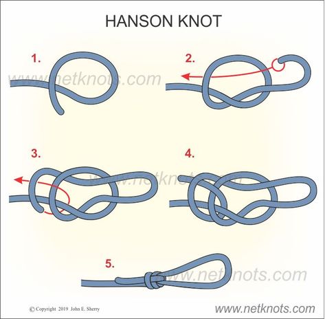 How to tie a Hanson Knot animated and illustrated | Rope Knots by NetKnots How To Tie A Rope, How To Tie A Keychain Knot, How To Tie A Bracelet With A Loop, Easy Macrame Knots, Prusik Knot, Animated Knots, Lanyard Knot, How To Tie Knots, Scout Knots