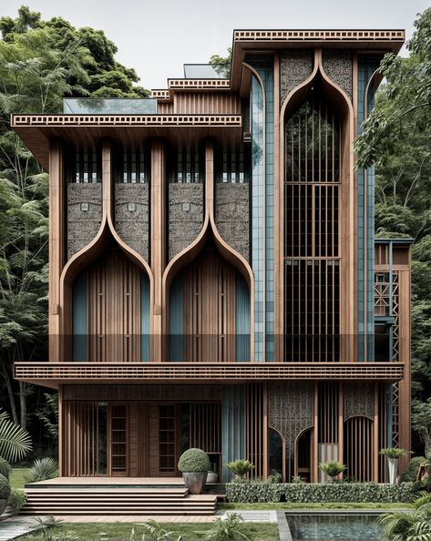 A villa with detailed and artistic details. A special and unique effect and under the influence of traditional and modern architecture. This villa is a stunning blend of Iranian traditional and modern architectural styles designed to provide a har#architecture #house #fashion #decor #diy #homedecor #amazingarchitecture #interiordesign #contemporaryhome #modern #residence #designermonious and attractive living space. Iranian Home Decor Interior Design, Modern Japanese House Exterior, Villa Facade Design, Japanese House Exterior, Unique Buildings Architecture, Modern Japanese House, Commercial Design Exterior, Iranian Architecture, Townhouse Designs