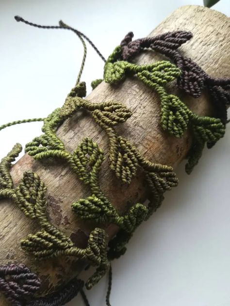 Handmade Macrame Bracelet/ Leafy Bracelet/ Macrame Jewelry - Etsy Macrame Gifts, Bracelet Crochet, Macrame Bracelet Patterns, Bracelet Macrame, Fairy Clothes, Thread Bracelets, Leaf Bracelet, Crochet Bracelet, Micro Macramé