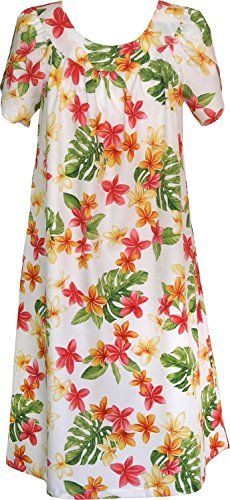 RJC Women's Yellow Plumeria Tea Length Hawaiian Muumuu House Dress Tropical Wear, Yellow Plumeria, Easy Wear Dresses, Hawaiian Muumuu, Petal Sleeves, Hawaiian Dresses, Sarong Dress, Muumuu Dress, Business Casual Shirts