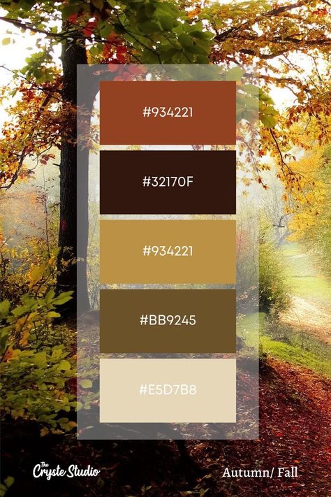 Fall/Autumn color palette scheme for color inspiration with hex codes for digital painting. (1/9) Follow the Cryste Studio for more color inspirational palettes. Color Coding Notes, Fall Color Pallet, Color Names Chart, Halloween Color Palette, Fall Decal, September Colors, Autumn Color Palette, Fall Color Schemes, Rgb Color Codes