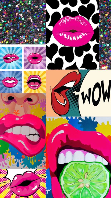 Pop art lips Dragon Kiss, Pop Art Lips, Art Lips, Lips Painting, Trippy Wall Art, Pop Art Coloring Pages, Trippy Wall, Lip Wallpaper, People Faces