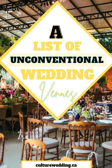 The Ultimate Guide To Unconventional And Alternative Wedding Venues Wedding Venues Ideas, Budget Wedding Venue, Unconventional Bride, Alternative Wedding Venue, Wedding Hacks, Planning Hacks, Low Budget Wedding, Non Traditional Wedding, Unconventional Wedding