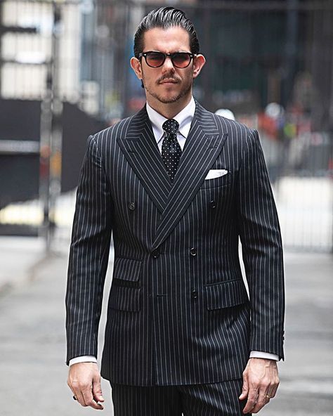 Black Suit With White Stripes Men, Black Pin Stripe Suit Men, Lawyer Suit, Italy Outfits Men, Black Pinstripe Suit, Stripe Suit, Bespoke Suits, British Gentleman, Suit For Men