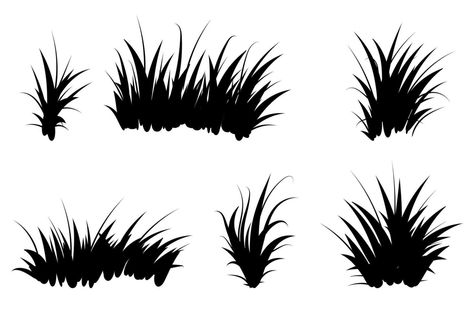 Set of black grass. Grass bushes of different shapes. Hand drawn grass. Grass silhouettes. Vector illustration Bushes Illustration, Grass Doodle, Bush Illustration, Grass Bushes, Grass Silhouette, Grass Drawing, Grass Vector, Black Grass, Flat Illustration