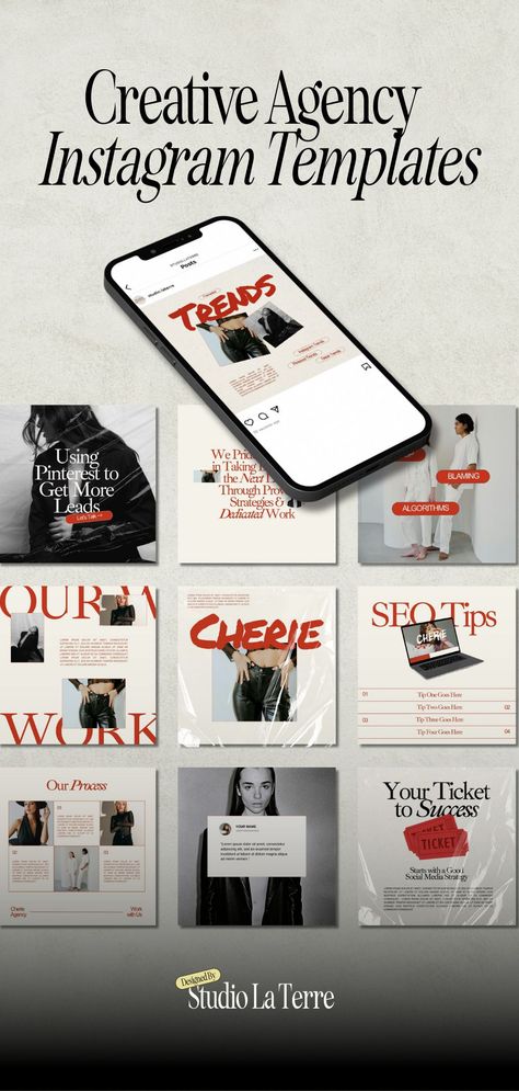 Elevate your Instagram feed with professionally designed red Instagram templates, perfect for creative #Social_Media_Design_Portfolio #Editorial_Social_Media_Design #Creative_Agency_Instagram_Feed #Marketing_Agency_Instagram_Feed Social Media Agency Story Ideas, Business Services Ideas, Social Media Ideas For Business, Agency Instagram Feed, Marketing Agency Instagram Feed, Instagram Feed Ideas Business, Brand Social Media Design, Social Media Post Layout, Best Canva Templates