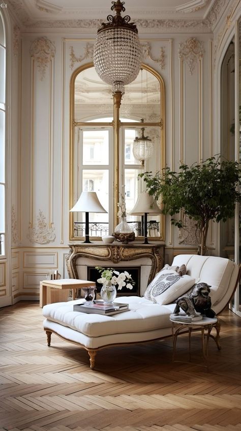 Parisian Decor Living Room, Parisian Style Interior, Parisian Interior Design, Parisian Living Room, Chateaux Interiors, Parisian Decor, Parisian Interior, Paris Chic, Casa Vintage