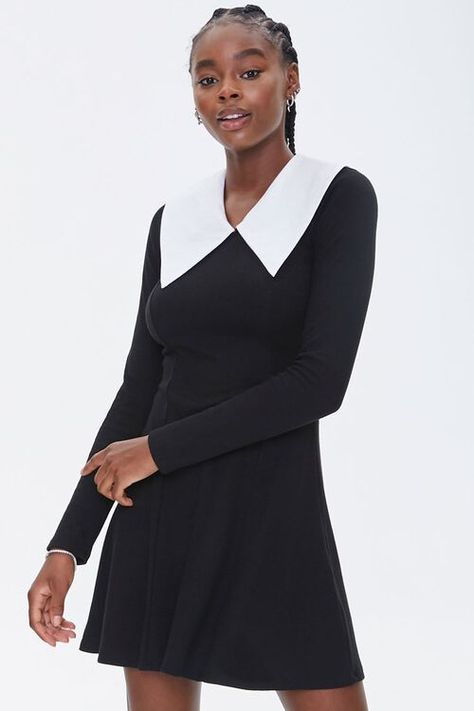 Summer Office Dress, Chelsea Collar, Dress Work Outfit, Forever 21 Activewear, Daily Clothes, Autumn 2022, Neckline Designs, Feminine Outfit, Knit Mini Dress