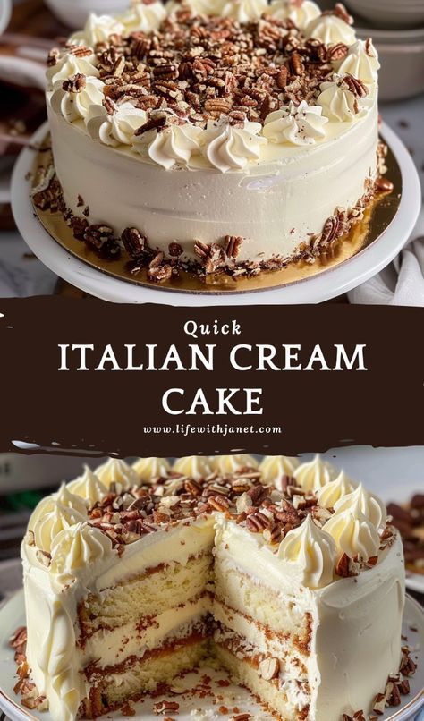 Decorative Birthday Cakes, Italian Cream Cheese Frosting, Fancy Italian Desserts, Different Birthday Cake Flavors, Quick Italian Cream Cake, Italian Buttercream Cake, Creative Cake Decorating Ideas, Easy Italian Cream Cake Recipe, Fancy Cake Recipes