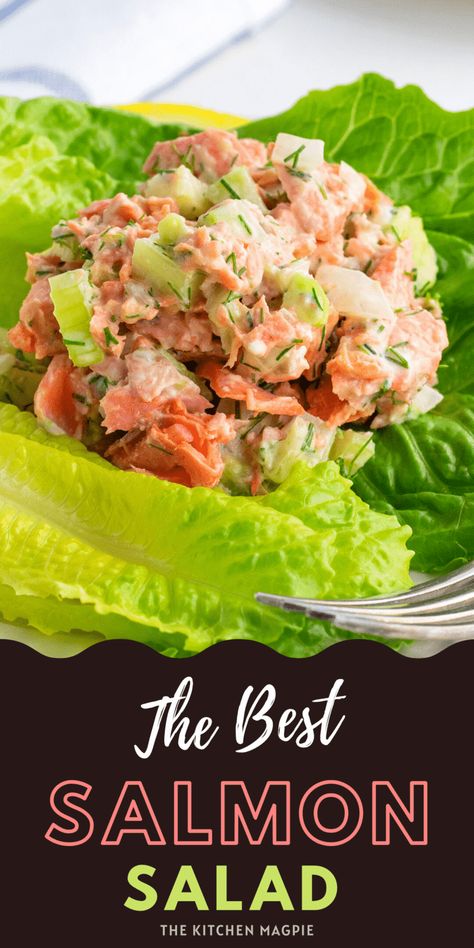 Salmon Salad - The Kitchen Magpie Salmon Salad Keto, Salmon Dinner Salad Recipes, Smoked Salmon Salad Sandwich, Poached Salmon Salad, Cold Salmon Appetizers, Salmon Cold Recipes, Canned Salmon Salad Recipes Healthy, Cold Fish Salad, Best Salmon Salad Recipe