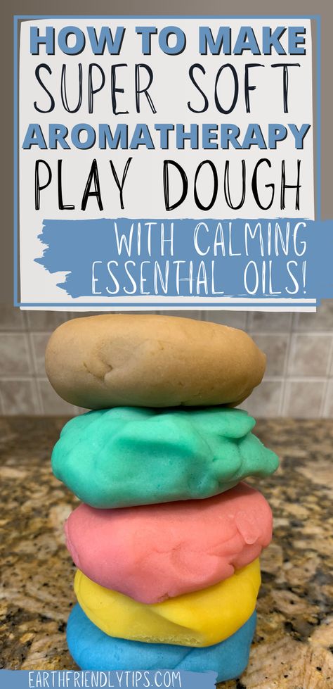 Picture of stack of homemade play dough with text overlay How to Make Super Soft Aromatherapy Play Dough With Calming Essential Oils Homemade Scented Playdough, Essential Oil Playdough, Mother Could Play Dough, Scented Play Dough Recipe, Essential Oil Play Dough, Diy Sensory Dough, Aromatherapy Playdough Recipe, Diy Scented Playdough, Smelly Playdough Recipe