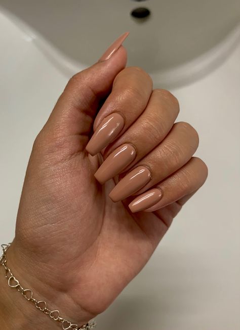 Acrylic Beige Nails, Beige Coffin Acrylic Nails, Coordinating Nail Colors, Aesthetic Beige Nails, Coffin Plain Nails, Nude Plain Nails, Coffin Beige Nails, Nails Design Beige, Tan Acrylics