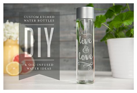 20 Cool Water Bottles To DIY and Carry Around All Week Long Bottle Etching, Voss Water Bottle, Voss Water, Etching Diy, Diy Water Bottle, Best Water Bottle, Diy Water, Citrus Oil, Bottle Gift