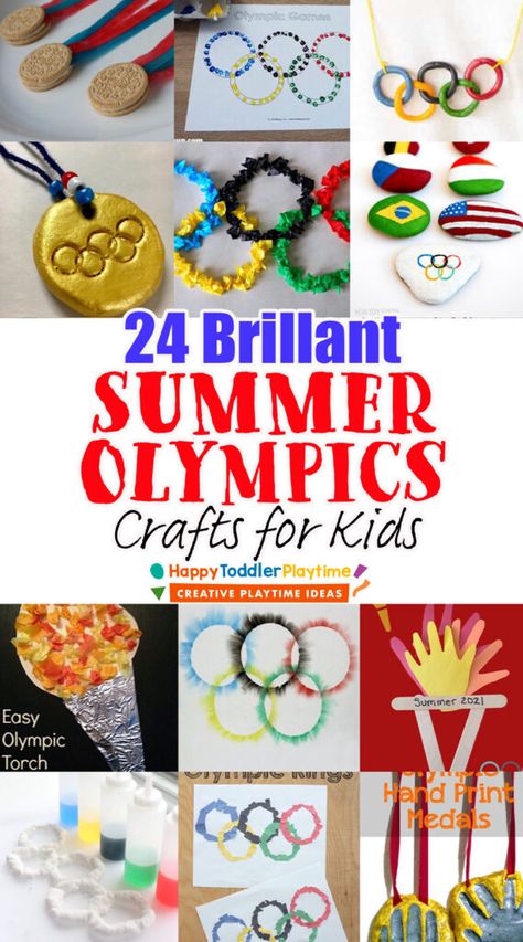 24 Brilliant Summer Olympic Crafts for Kids - Happy Toddler Playtime Olympic Quotes For Kids, Olympic Crafts For Toddlers, Summer Literacy Activities Preschool, Olympic Crafts For Kids, Summer Literacy Activities, Summer Olympics Crafts, Crafts For Kindergarten, Olympic Crafts, Literacy Activities Preschool