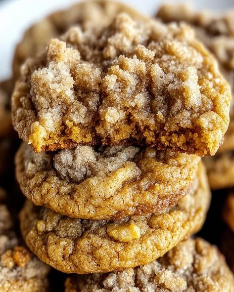 Pumpkin Cinnamon Crumble Cookies - Soft & Chewy Recipe - optimal recipes Crumble Cookie Pumpkin, Crumbl Pumpkin Cake Cookie, Pumpkin Desserts Cookies, Best Pumpkin Cookies Recipe, Soft Chewy Pumpkin Cookies, Crumble Pumpkin Pie Cookies, November Cookie Ideas, Spiced Pumpkin Cookies, Cinnamon Crumble Cookies