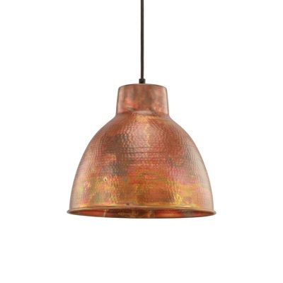 Whether you're looking for a more industrial look or a bit of international style, the Charita fits the bill. Crafted out of hand-hammered steel in a wonderful burnt copper finish, this collection features patinated pieces of art that are sure to be the highlight of any decor. Size: 11" H x 11.5" W x 11.5" D | Innovations Lighting Charita 1 - Light Dome LED Pendant Metal in Brown | 11 H x 11.5 W x 11.5 D in | Wayfair International Style, Copper Dome Pendant Light, Lights Over Island, Dome Pendant Lighting, Copper Pendant Lights, Light Copper, Hanging Light Fixtures, Metal Lamp, Copper Pendant