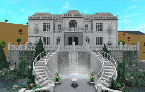 Aesthetic Bloxburg Mansion Exterior, Estate Exterior, Exterior Aesthetic, Bloxburg Aesthetic, Bloxburg Mansion, Aesthetic Bloxburg, Mansion Plans, Mansion Aesthetic, Luxury Mansions Interior